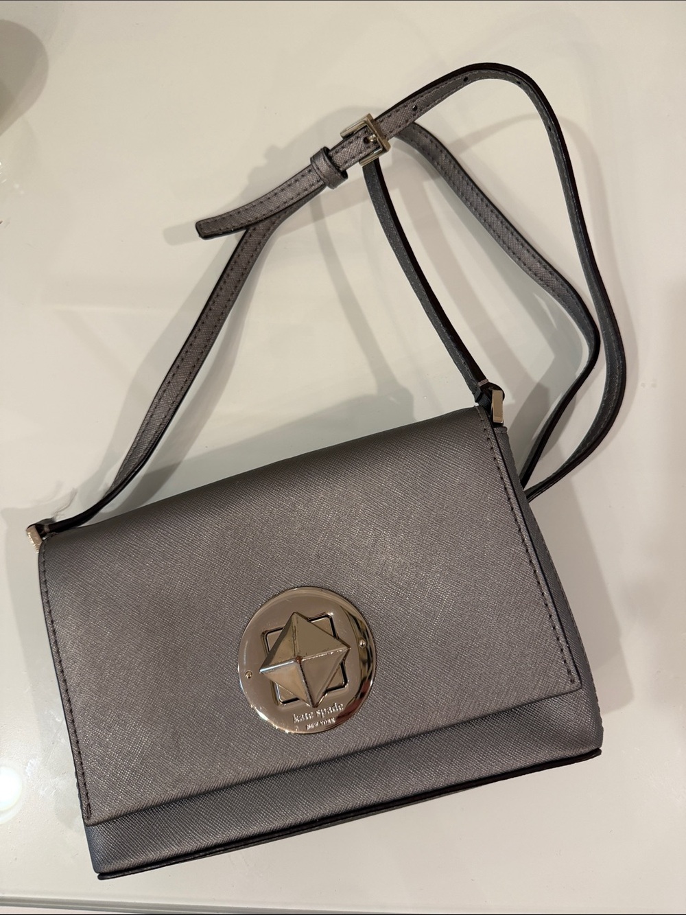 kate spade Gray Saffiano Leather Crossbody with Star Medallion